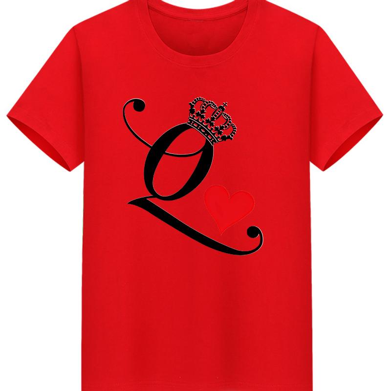 Polyester 100% New KING QUEEN Printed Short-sleeved Casual Couple T-shirt for Couples Women Clothing Graphic Aesthetic Summer