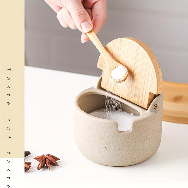 Küchengewürzglas, Gewürzbehälter, Keramiksalz, MSG-Glas, Gewürzaufbewahrung mit Deckel, Lebensmittelaufbewahrungsbox mit Löffel, Küchenbedarf