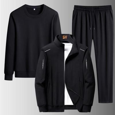Three Piece Set of Spring and Autumn Plus Size Leisure Suit Men's Cardigan Sweater Suit Stand Collar Leisure Sports Sportswear