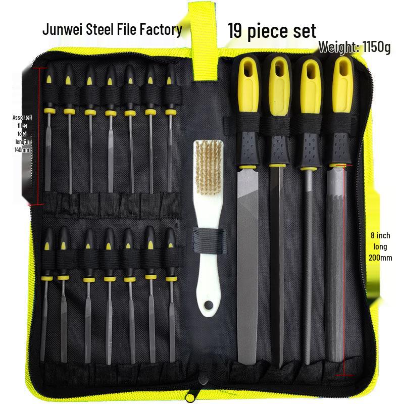 19-Piece Metal Steel File Set: Includes Flat, Triangular, and Semicircular Files for Grinding Iron