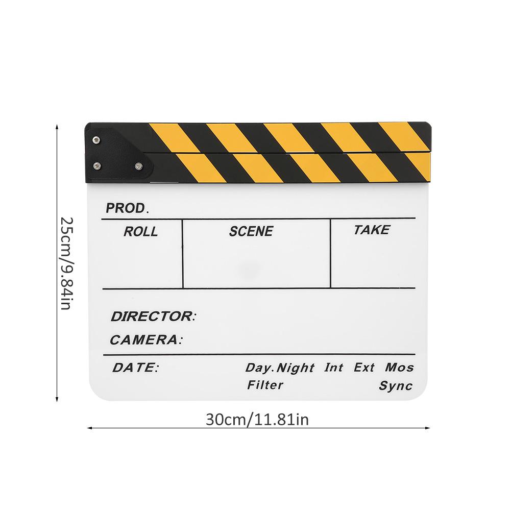 30x25CM Film Clapperboard Acrylic Clapstick Photography Props Director Board Tool(Yellow Striped White board(PAV1Y) )