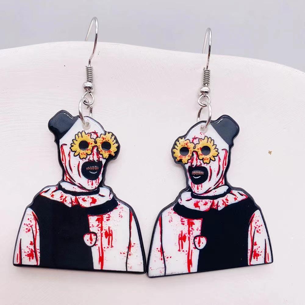 Halloween Bloody Clown Earrings: Spooky Acrylic Jewelry for Ghost Festival