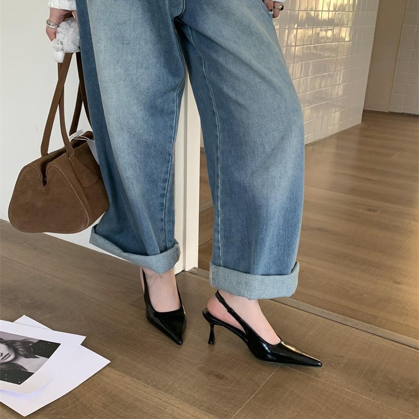 2025 New Spring and Summer French Beige with Skirt Pointed High Heels Women's Thick Heels Single Shoes Empty Bag Head Cool