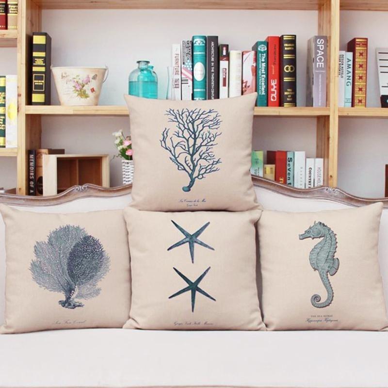 Buy Square Shape Cotton and Linen Pillow Case Ocean Park Theme