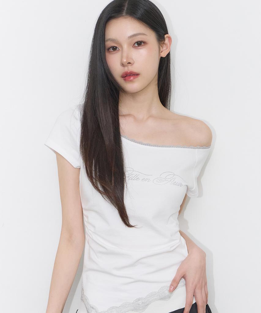 ILLIGO Lace One-Shoulder Shirred Top White