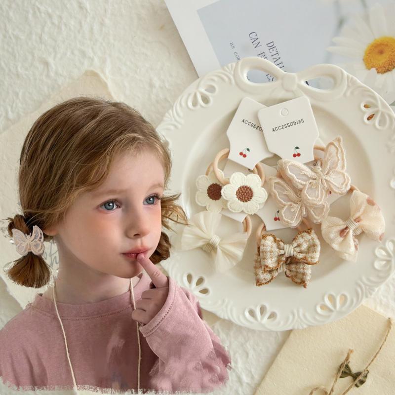 10Pcs Trendy Handmade Elastic Lovely Hairbands Children'S Flower Hair Accessories Hair Bow Headwear Rope Cute Girls Hair Bands