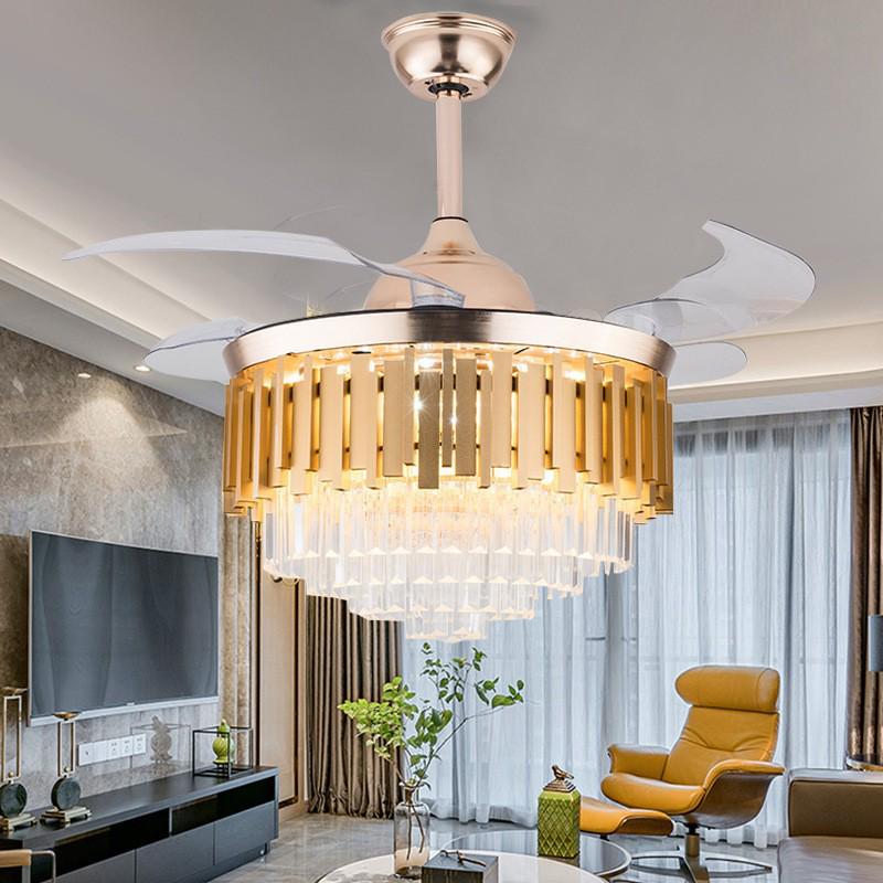 European Crystal Ceiling Fan Chandelier: Luxury Invisible Fan for Bedroom, Dining, or Living Room