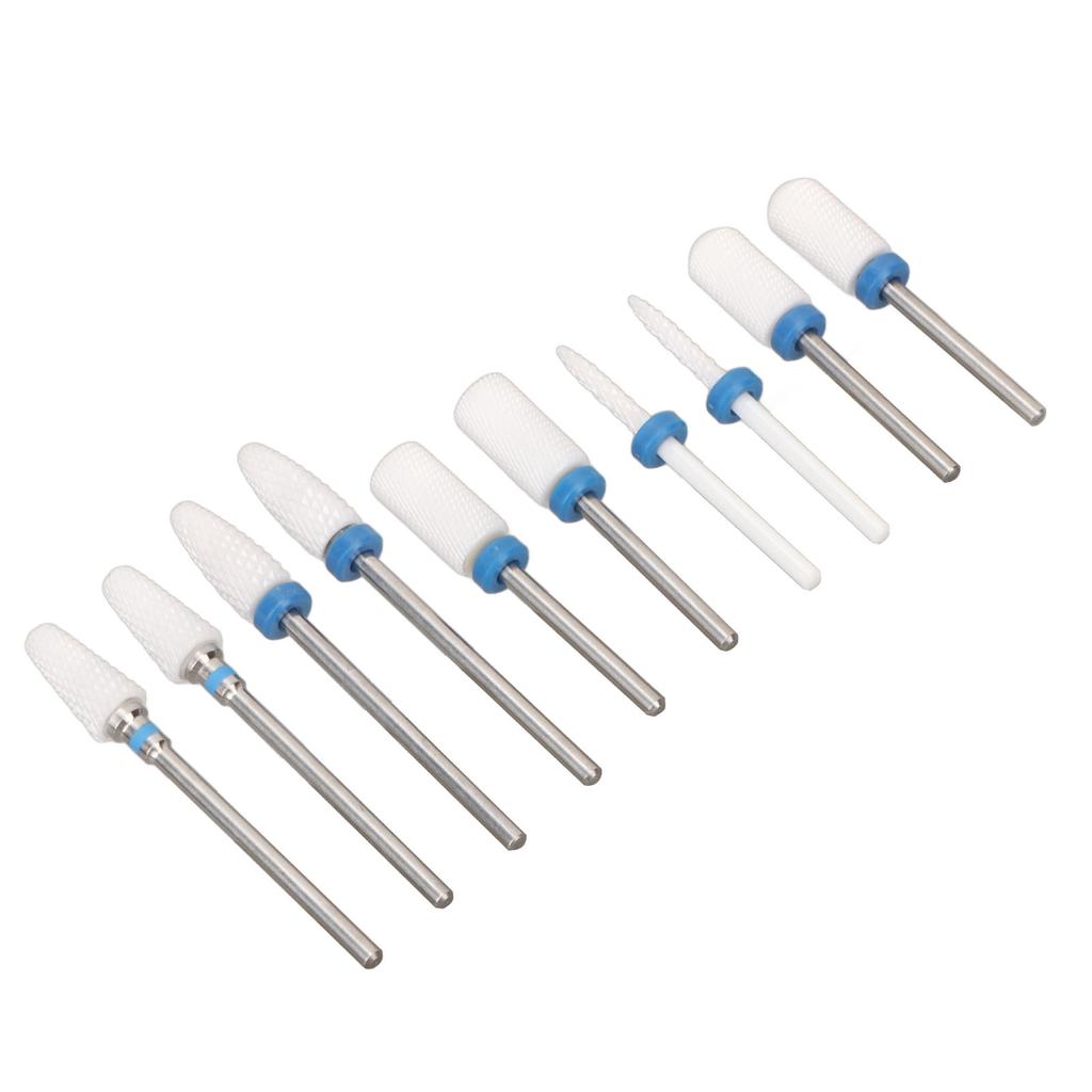 10pcs Nail Drill Bits Set Home Salon Novice Ceramic Cuticle Remover Bits with 20 Hole Storage Box