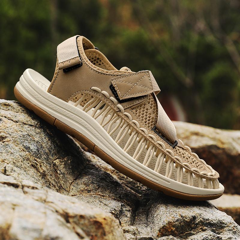 

Fashion Summer Fashion Sports Outdoor Breathable Mens Leather Sandal Casual Comfortable Soft Sole Beach Sandals Quality Hollow Out Shoes 38 бежевый