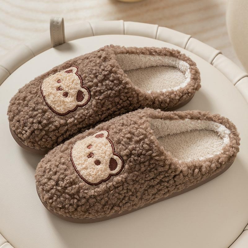 Cotton slippers women's autumn and winter new home indoor warm non-slip soft sole plush couple cotton shoes men
