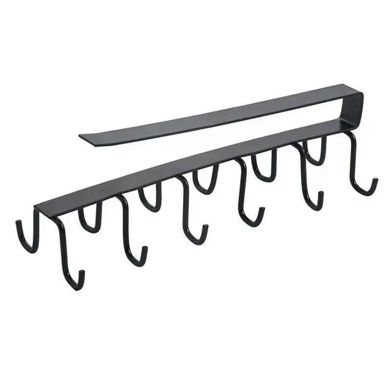 1 шт Двухрядные крючки Подвесной держатель для чашек Многофункциональный бытовой Настенный без пробивания Отделение для хранения для ванной комнаты кухни шкафа чёрный 860₽