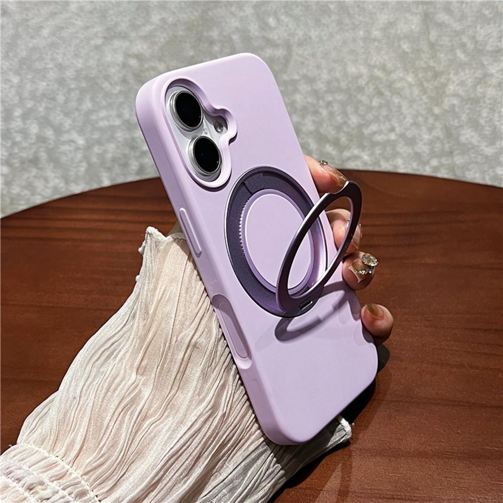 For iPhone 16 Case Rotating Kickstand Liquid Silicone Phone Case Compatible with MagSafe F
