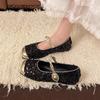 French Glitter Bling Mid Heel Pumps Women's Fashion Slip-on Footwear Comfortable Office Ladies Mary Janes Buckle Strap Casual