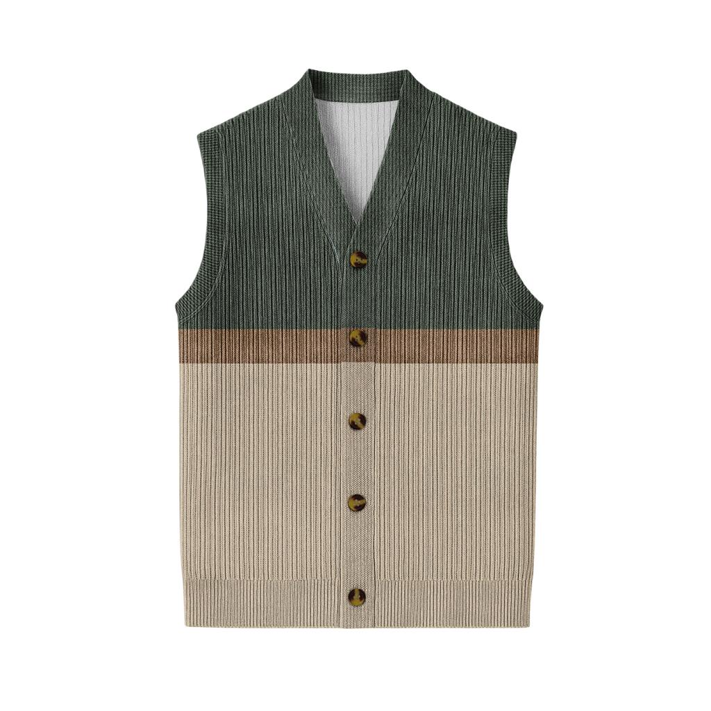 Men's V-Neck Sleeveless Knit Cardigan Vest