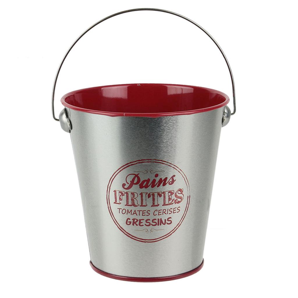 Les Trésors De Lily [A1691] - Small Silver-red 'Bistrot' Metal Bucket - 10x7 Cm