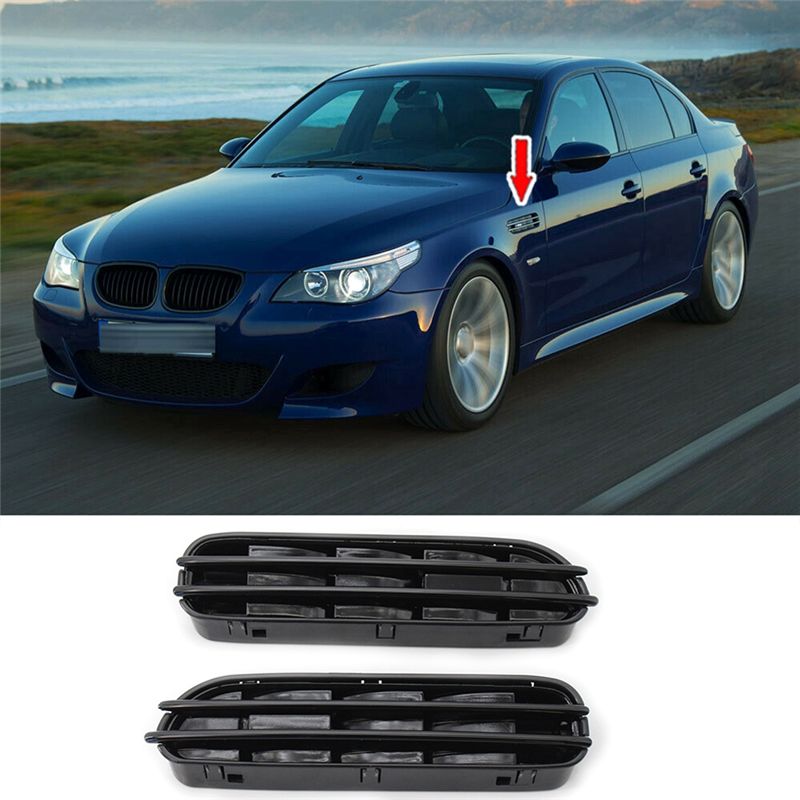 A30F-1Pair Car Side Wing Fender Air Flow Vents Grille Grill For BMW E60/E61 E39 M5 Glossy Black