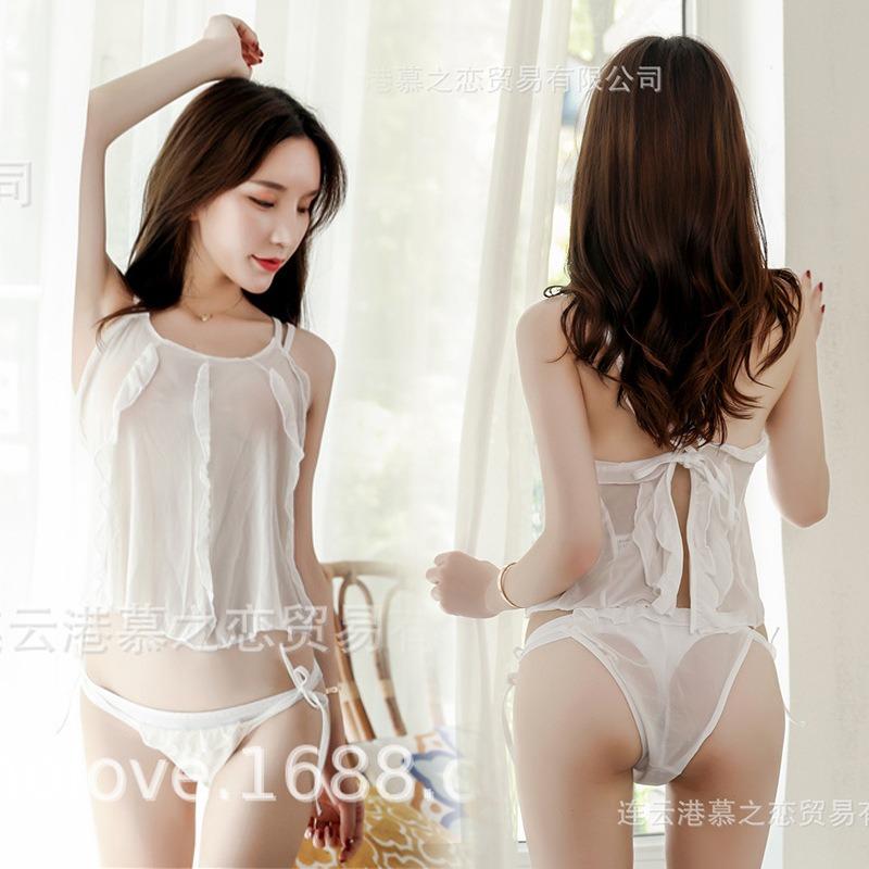 Sex Unterwäsche Sexy Pilzspitze Strapsgürtel Perspektive Mesh Bauchtasche Damen Schnürung Uniform Versuchung