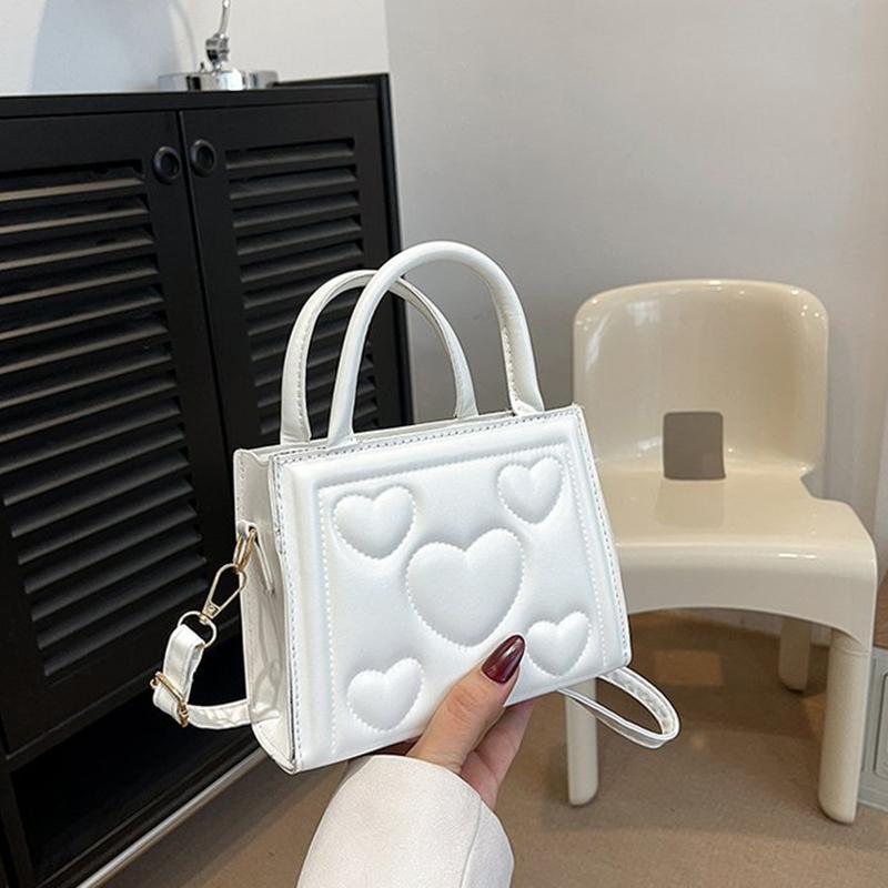 Elegantní Retro Jednobarevná Mini Kabelka Všestranná Korejský Styl Vzor Srdce Láska PU Kůže Crossbody Taška přes Rameno pro Středoškolačky