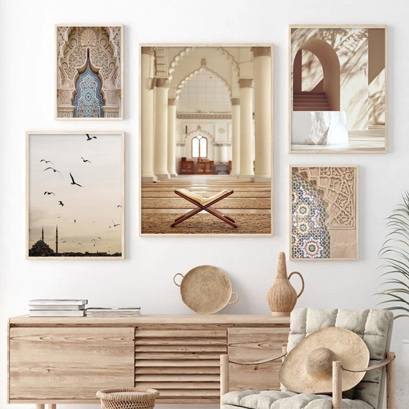 Moroccan Modern Scenery Canvas Painting Islamic Poster Wall Art Picture Bedroom Decoration Mosque Flower Print For Home Decor