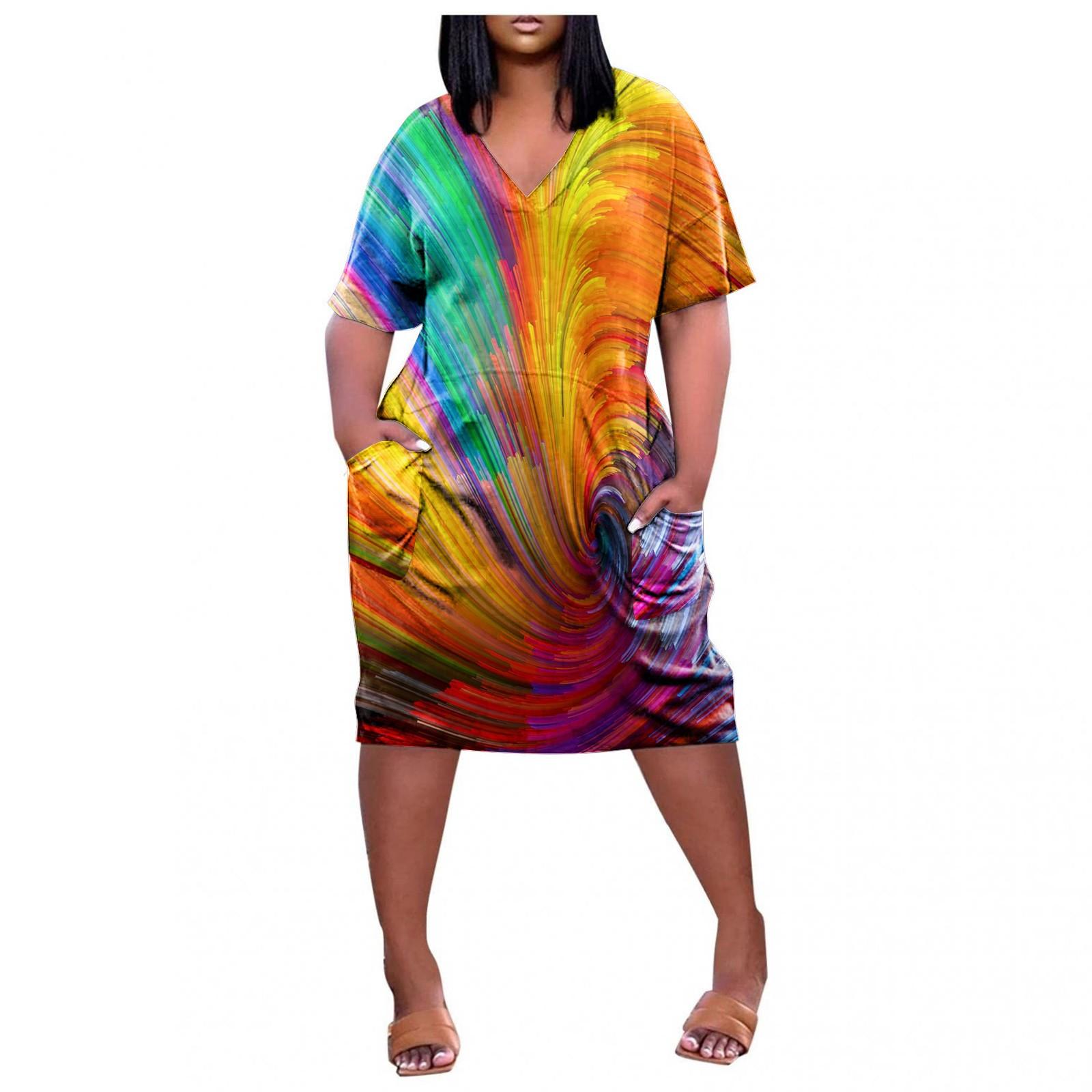 

Женское летнее повседневное платье больших размеров с V-образным вырезом и коротким рукавом с карманом до колена XL жёлтый