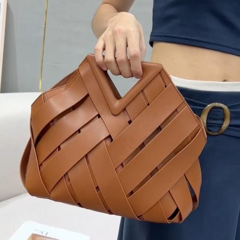 Nova cesta de vegetais bolsa feminina tecida triângulo invertido fivela magnética bolsa gaiola de pássaro bolsa de mão tiracolo mensageiro