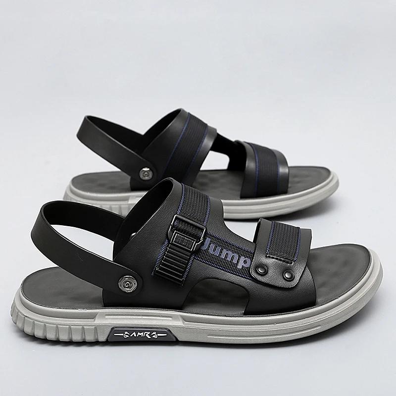 Fashion Men Open Toe Sandals Male Leather Sandals Classic Men Slippers Summer Hotel Beach Sandals Comfortable Walking Roman Sandalias