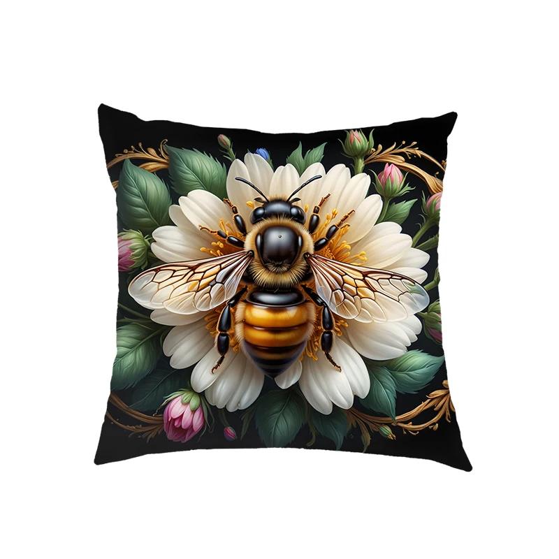 Cartoon Golden Bee and Flower Cushion Covers Dragonfly Pillowcase Sofa Bedroom Office Pillowcases Home Party Car Bedding Gift