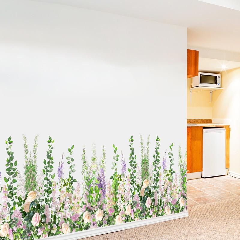 Wall Decals for Living Room Bedroom Minimalist Skirting Board Flowers Roses Plants Creative Waistline Background Wall Art Paintings Home Decor