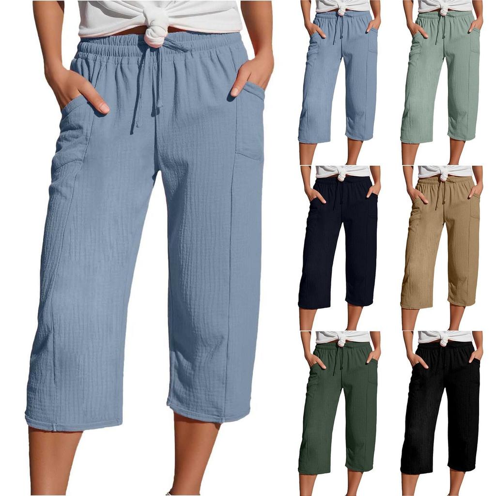 Women's Elastic Waist Cropped Pants In Multiple Colors