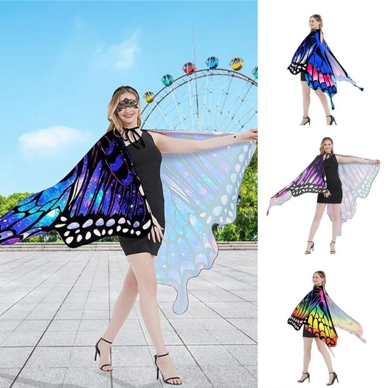 Womens Butterfly Cape Wing Fancy Dress for Party Cosplays Butterfly Wing Costume, Rainbow Butterfly Shawl Wing Cloak