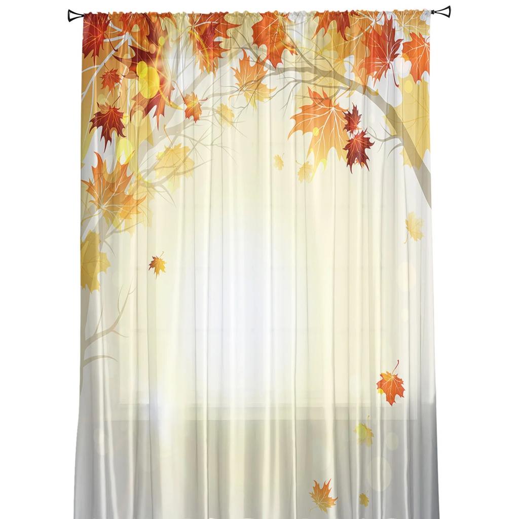 Autumn Beauty Leaves Yellow Sunshine Window Curtains Living Room Tulle Curtains Kitchen Decor Kids Room Curtain Window Treatment