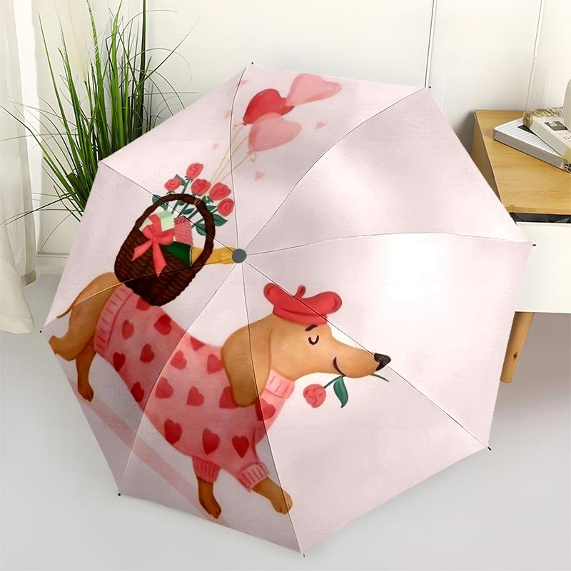 1pc Romantic Dog Automatic Folding Umbrella - Windproof Compact Travel Umbrella with Auto Open/Close, 8-Rib Heavy