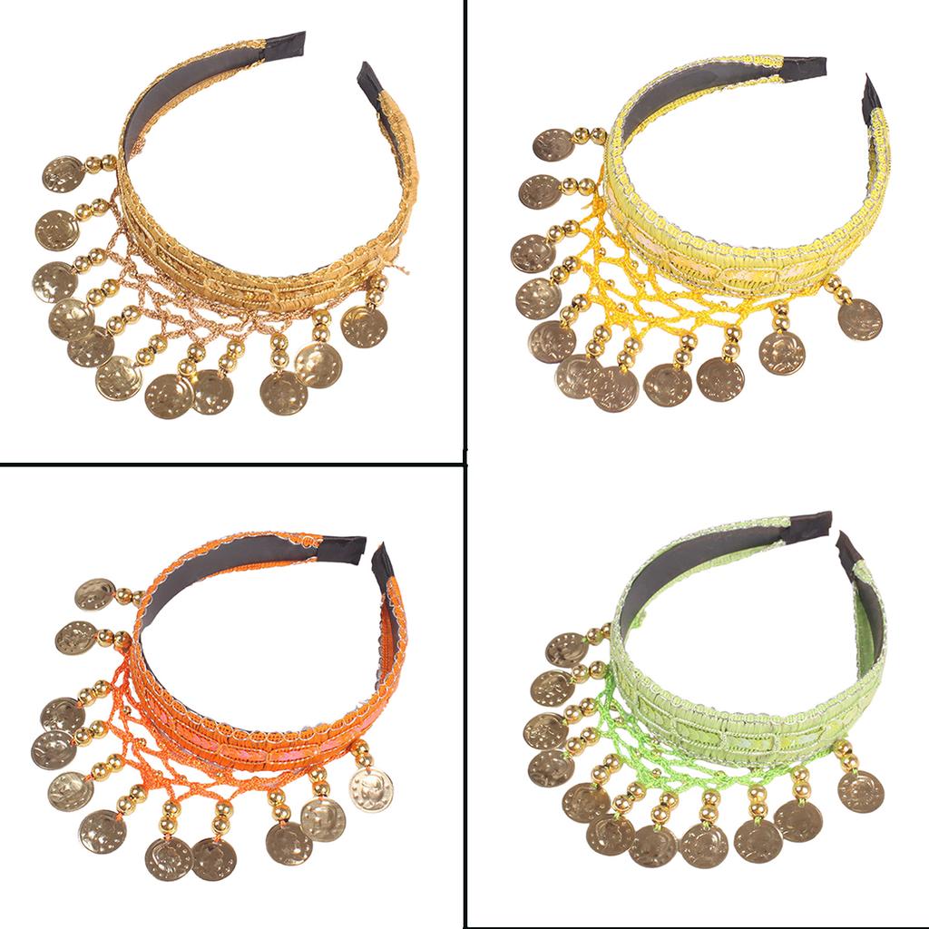 Ethnic Belly Dance Headpiece Elegant Gold Coin Tassels Hairband for Stage Performances and Cultural Event Celebration