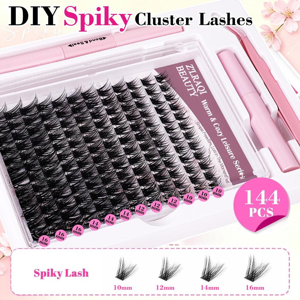 144 Stück 5D Cluster Wimpern Kit Gemischt 10-16mm D-Schwung Flauschiges DIY Wimpernverlängerungs-Set mit Kleber, Versiegelung und Pinzette