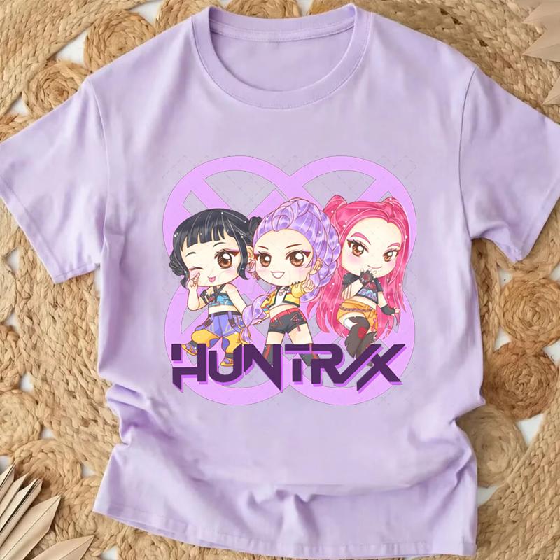 Popular Cartoon Print Women T-Shirt Cartoon Design Casual Harajuku Style T-shirts Girls Round Neck Short Sleeved Top Fans Gifts
