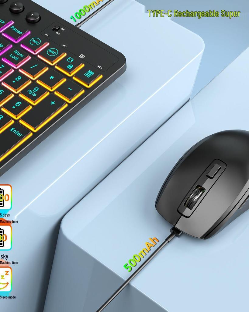 Ergonomic Colorful Backlit Wireless Keyboard and Silent Mouse Combo with Charging Feature