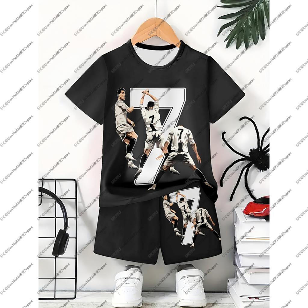 Football Jersey Kid Gift Youth Male Boy Girl Sporty Breathable Shorts Pajamas Ronaldo 7 Set Soccer