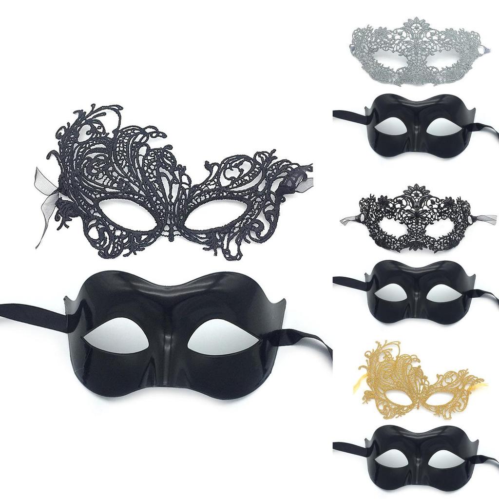Halloween Half Face Lace Mask With Hollow Design For Couples Party Gift