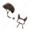Pet Dress-up Bob Cut Wig & Bull Horn Headband Set for Cats & Dogs