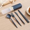 Wheat Straw Portable Cutlery Set with Storage Box Reusable Spoon Fork Chopsticks Travel Tableware Kit Utensils for Students