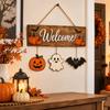 2D Flat Pumpkin Ghost Bat Wood Plaque Wear-Resistant Rustic Welcome Board Pendant  Home Outdoor Use