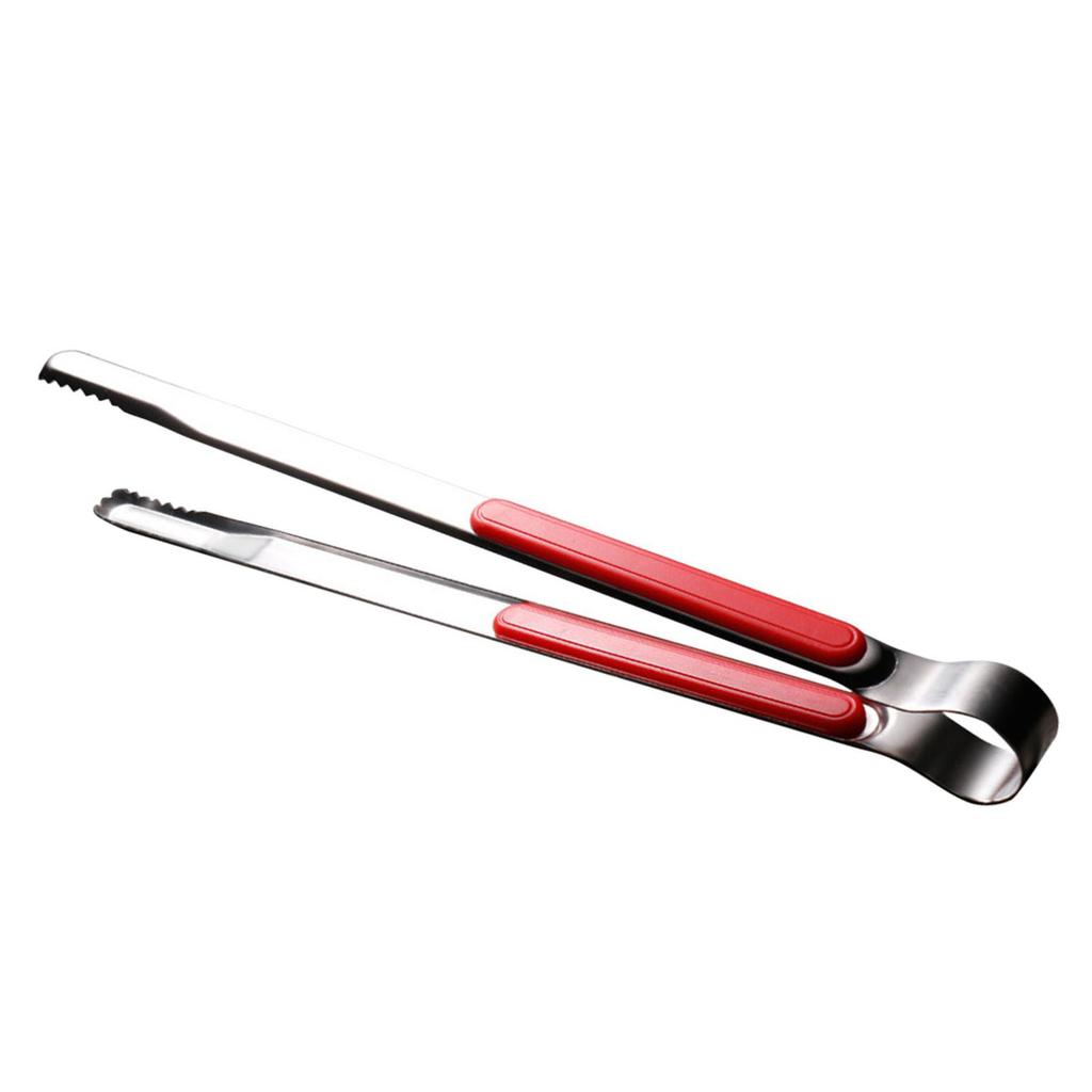 Stainless Steel Barbecue Tong Portable Metal Long Kitchen Tong for Cooking Grilling Outdoor BBQ 25.5cm Red