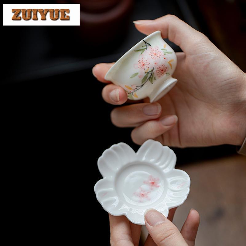 50ml Hand-painted Peach Blossom With Coaster Teacup Boutique Tea Bowl Mug Tea-tasting Smelling Cup Chazhan Master Cups Teaset