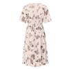 Large Size Ladies Flower Print V-neck Short-sleeved Dress European and American Waist Loose Split Mid-length Chiffon Skirt