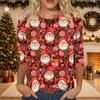 Women's Casual Three-Quarter Sleeve Christmas Print Neck Top for Giving