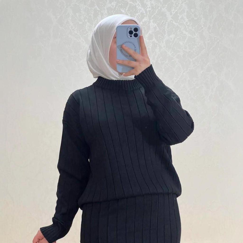 2025 Autumn Women's Loose Knit Sweater Skirt Set - Casual Crew Neck Long Sleeve