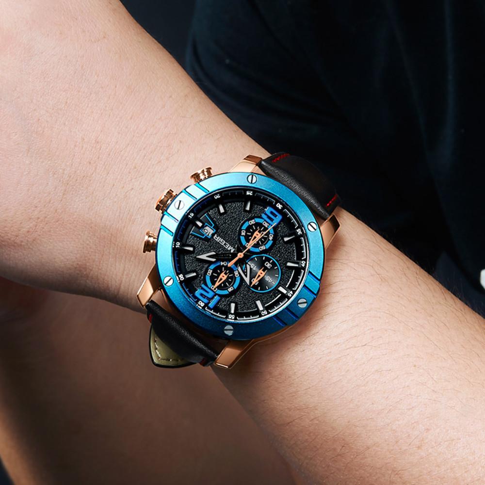 Megir Fashion Men's Quartz Watch Chronograph Luxury Business Casual Wristwatch Leather Strap Male Military Sports Watches 2046