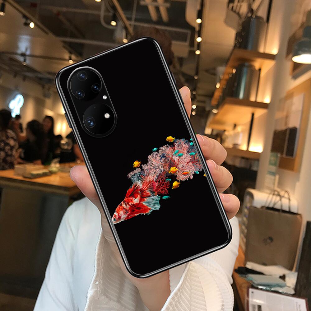 Etui na telefon z karpiem koi do Huawei p50 P40 p30 P20 10 9 8 Lite E Pro Plus czarne Etui Coque Malowanie Hoesjes komiks fas