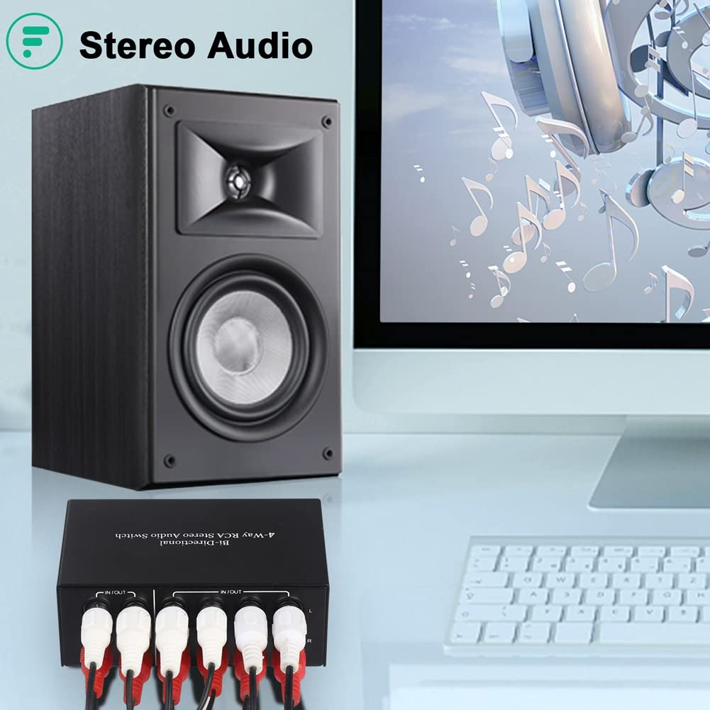 Xsdjasd Obousměrný 4cestný stereo audio přepínač L/R zvukového kanálu, 2 vstupy 4 výstupy