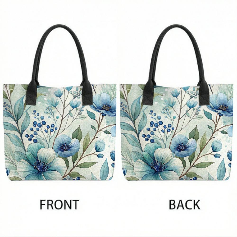 Watercolor Blue Floral Casual Canvas Tote Bag for Daily Use